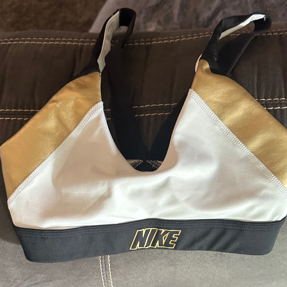 Nike Black, Gold, and White Sports Bra